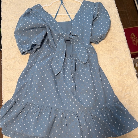 LOFT Light Blue Patterned Mini Dress - Picture 6 of 8
